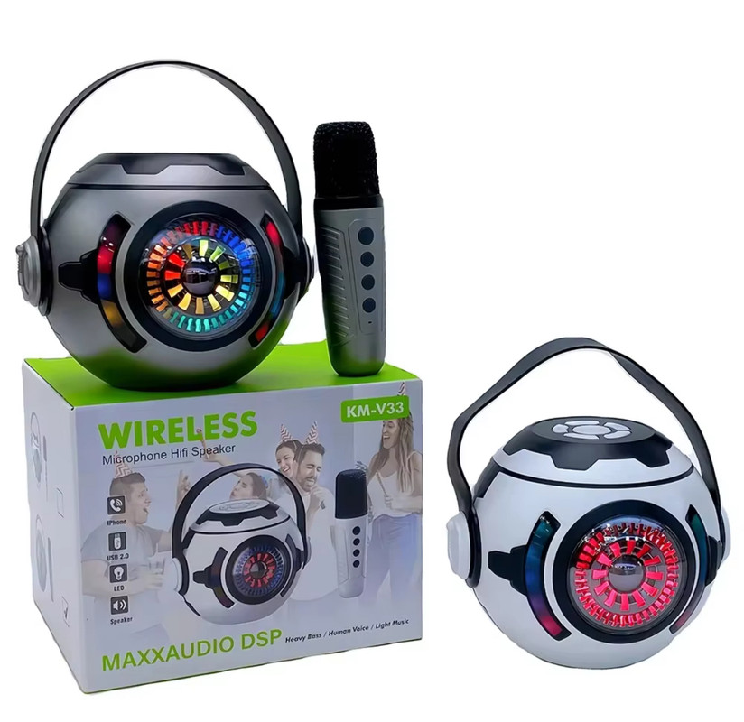 Фото товара " Колонка караоке WIRELESS KM-V33 Microphone Hifi Speaker Black"