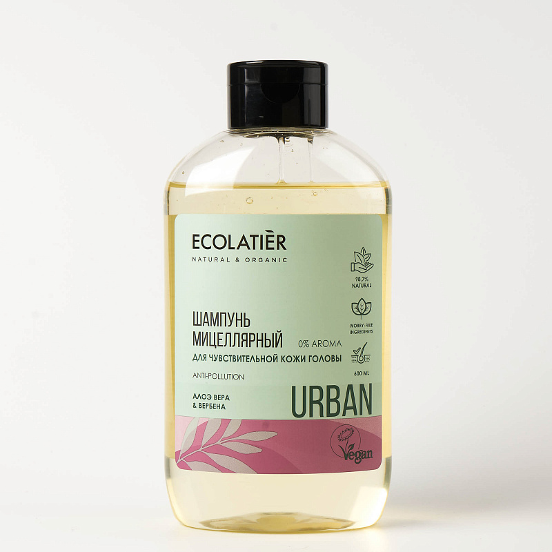 Фото товара Мицеллярный шампунь ECOLATIER Big для чувствительной кожи головы Алое Вера и Вербена 600 мл