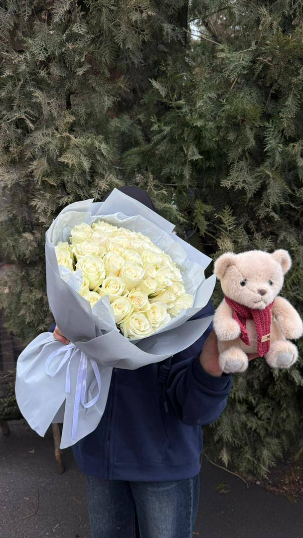 Фото товара Букет Комбо 51 роза и мишка