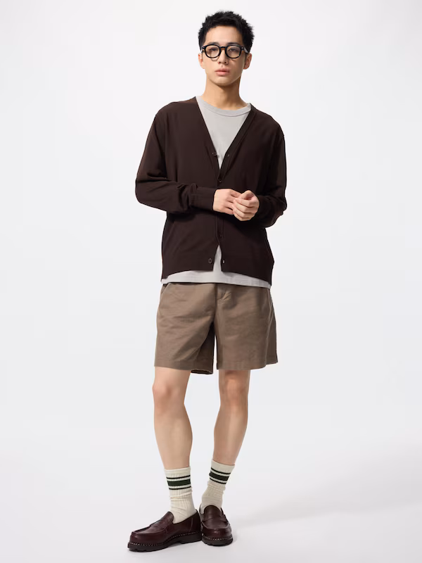 Фото товара Мужские удобные шорты из смесовой льняной ткани BROWN XS
