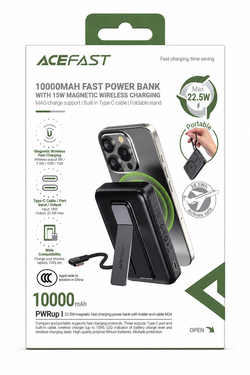 Фото товара Внешний аккумулятор ACEFAST PWRup 10000mAh MagSafe Wireless 22.5W Black