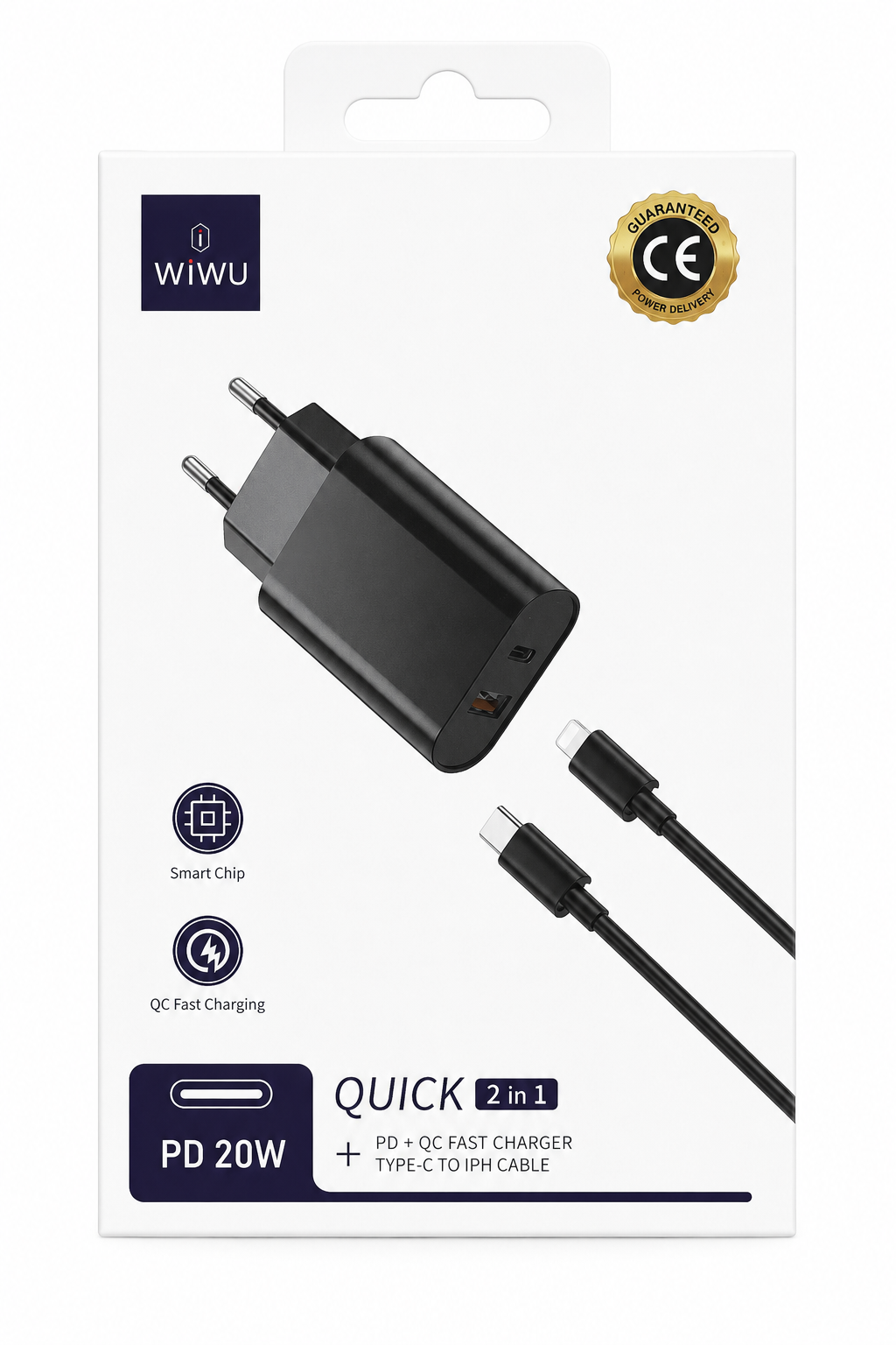 Фото товара Зарядное устройство WiWU QUICK 2 in 1 PD 20W + Type-C to Lightning Cable Чёрный