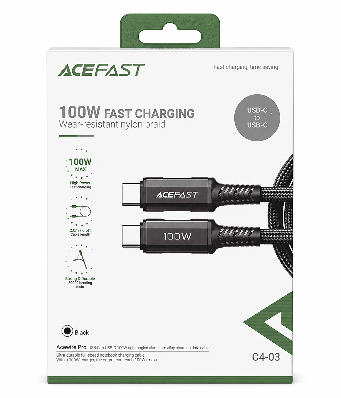 Фото товара Кабель Acefast C4-03 Pro USB-C to USB-C 100W Nylon Braid 2м Черный