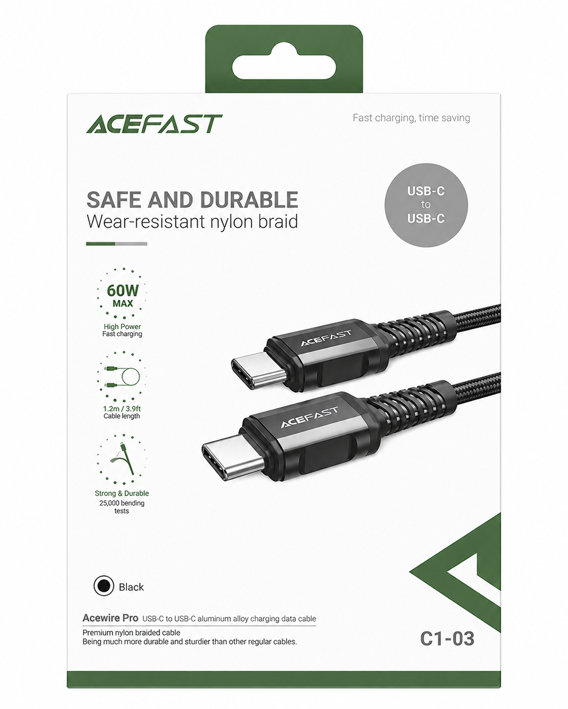 Фото товара Кабель ACEFAST C1-03 USB-C to USB-C 60W 1.2м Black