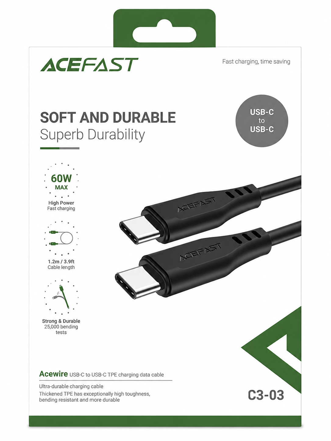 Фото товара Кабель ACEFAST C3-03 USB-C to USB-C 60W Super Durability Black